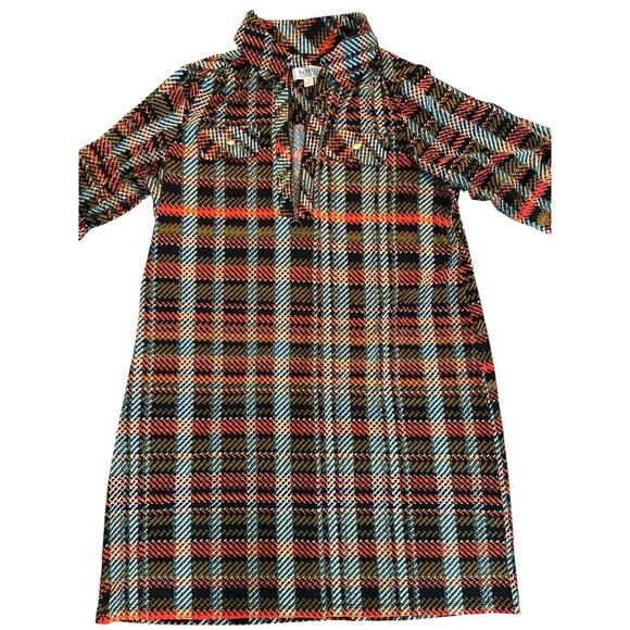 Soho Apparel 1X Multicolor Plaid‎ Tunic Dress Zip Neck Roll Tab Sleeve Stretchy - Picture 1 of 12